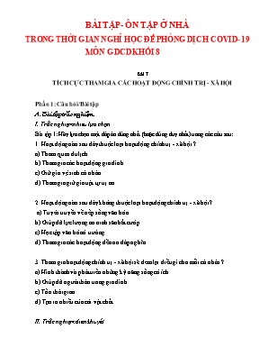 Bài tập ôn tập ở nhà trong thời gian nghỉ học để phòng dịch Covid-19 môn Giáo dục công dân Khối 8